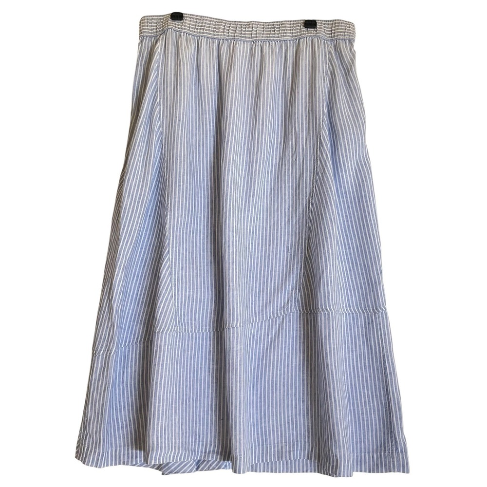 Poetry Linen Skirt Women Size 16 Mélange Blue White Striped Pockets Maxi Coastal